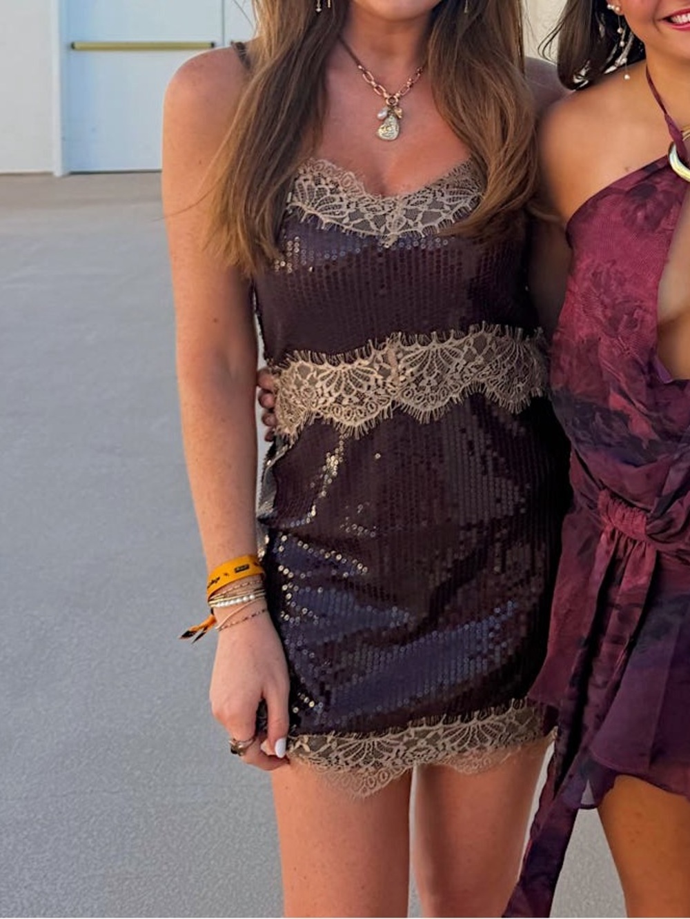 Missguided Black Sequin Lace Trim Mini Dress